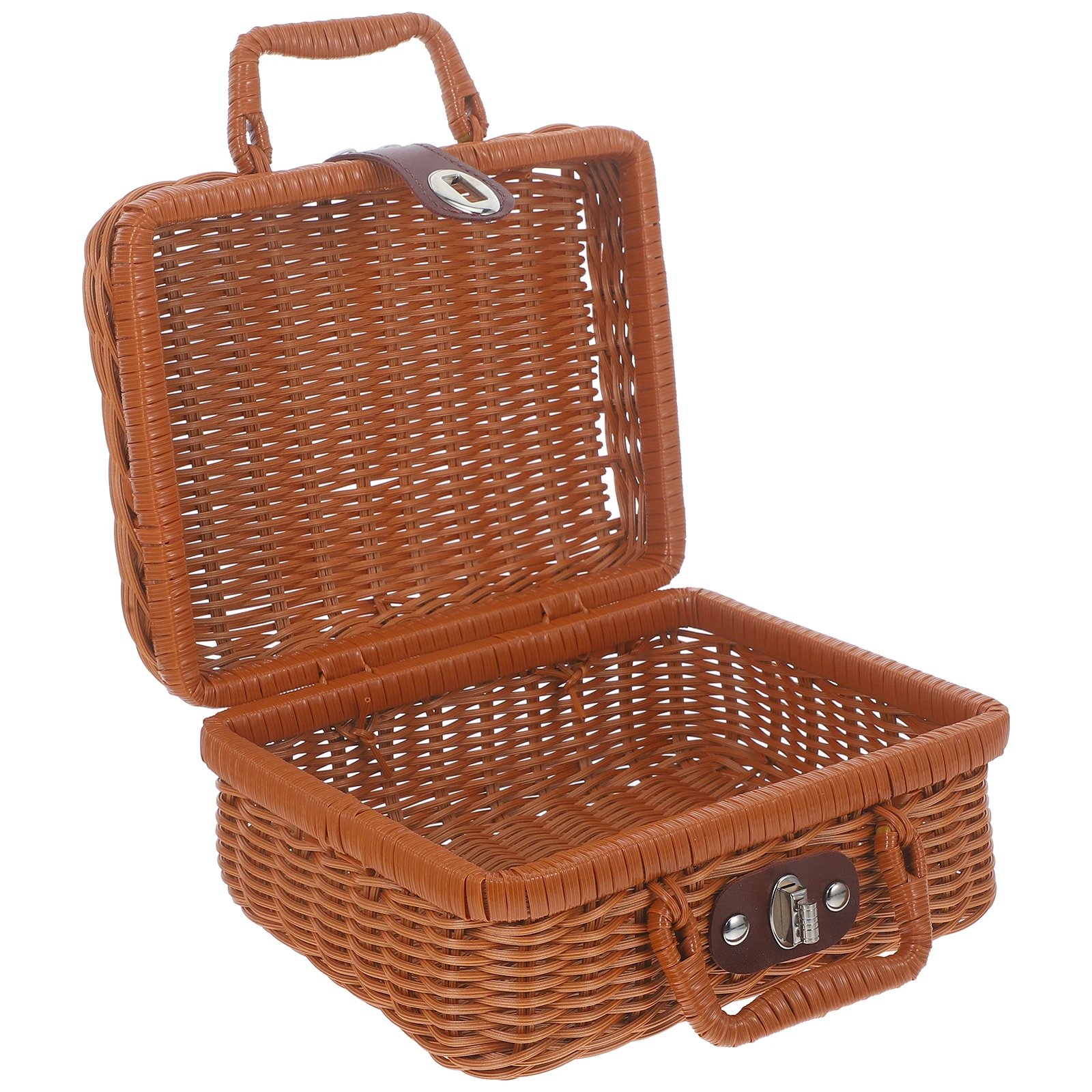 

Imitation Rattan Box Wicker Basket Retro Handwoven Case Storage Suitcase Decorative Home ganization Large Capacity Vintage