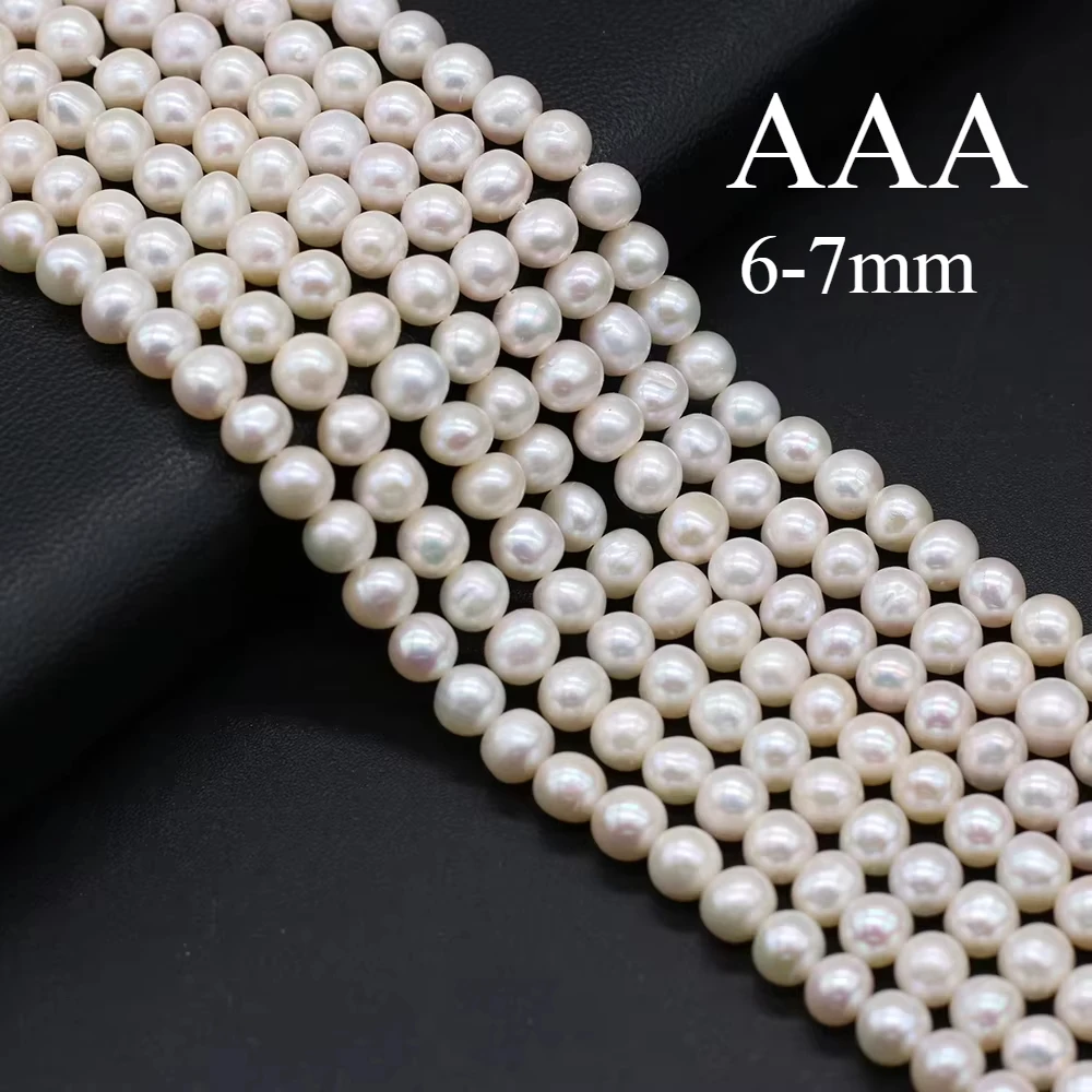 

6-7mm AAA 36cm Natural Freshwater Quality Pearl White Round Bead Ladies Jewelry Making DIY Charm Bracelet Necklace Accessories