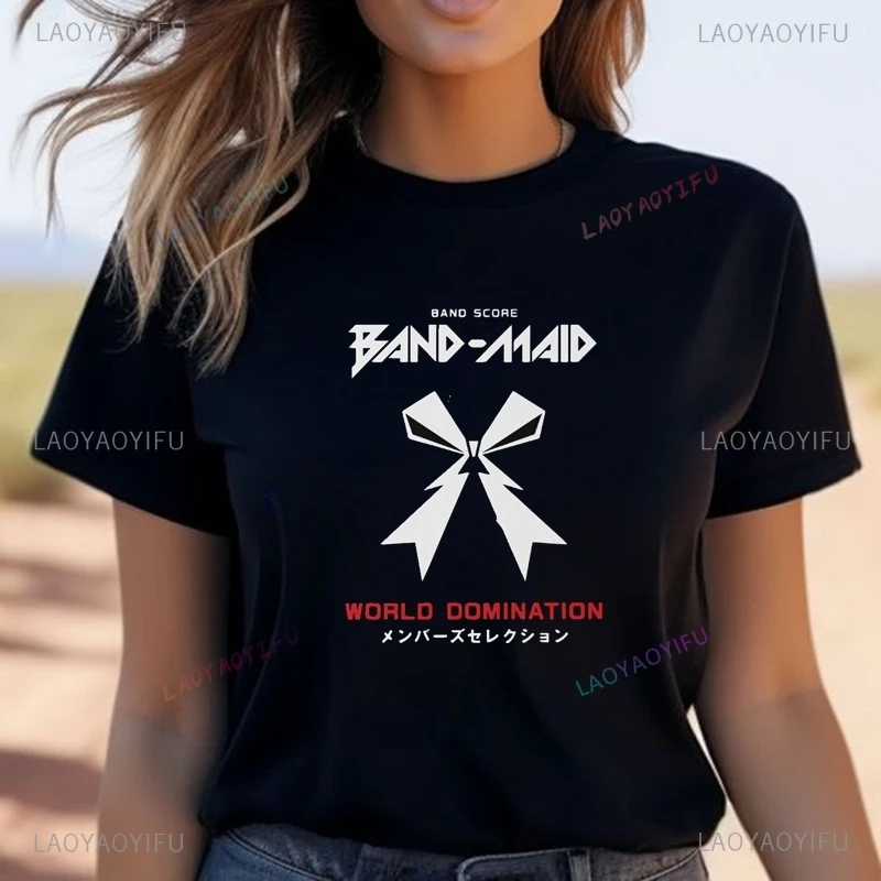 تي شيرت عصري مطبوع عليه ملصق لفرقة روك باند ياباني للفتيات اليابانيات، تي شيرت كلاسيكي لعرض الرؤية العالمية للخادمة، تي شيرت قطني للجنسين
