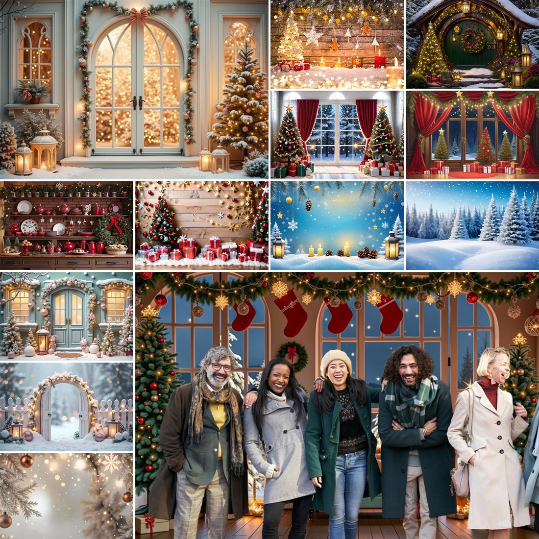 

MOON.QG Christmas Trees 2025 Decorations Backdrops Window Arch Door Living Room Backgrounds Newborn Photography Props Wallpaper