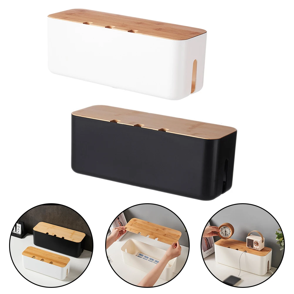 1pc Cable Box Wooden Cover Wire Storage Box Junction Box Cable Organiser Box With Wooden Lid Cable Organiser Box For Hiding Tidy