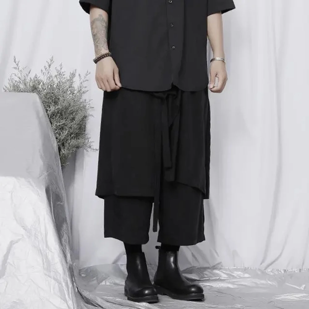 XS-5XL Summer Men's Straight Leg Solid Color Skirt Pants American Retro Fashion Trendy Street Casual Loose Simple Men's Bottoms