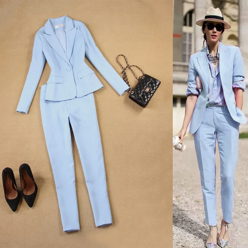 New Fall Fashion Suit Suit Female Career Suit Jacket and Long Sections Temperament Casual Two-piece /1set +pants Tide