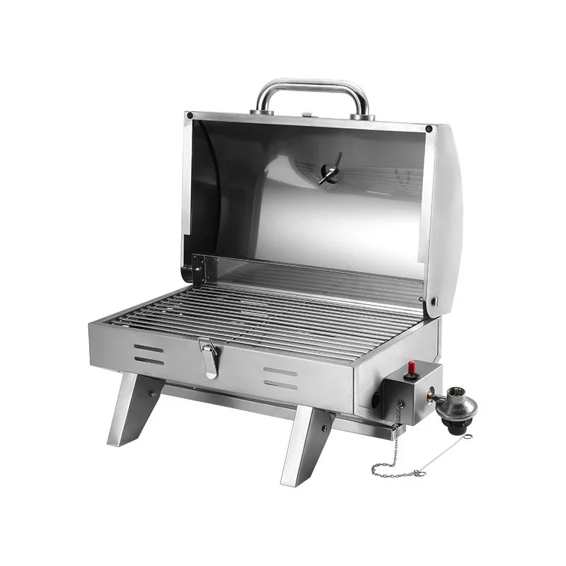 Gas Grill Stainless Steel BBQ Stove with Lid LPG BBQ Grill 4.1KW 14000 BTU/H Temperature Up to 350℃