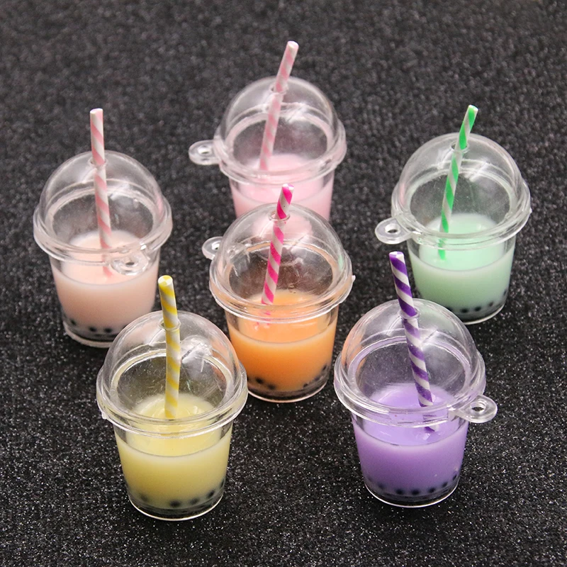 5Pcs 6 Color 32*49MM Big Straw Milk Tea Cup Resin Earring Charms Diy Findings Keychain Bracelets Pendant For Jewelry Making