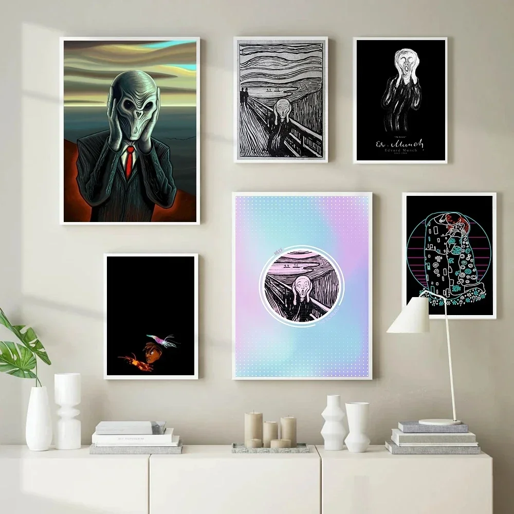 1PC Frameless  Edvard Munch The Scream Famous Abstract Funny Scream Cat Dog Poster and Print Wall Art Pictures for Living Room B