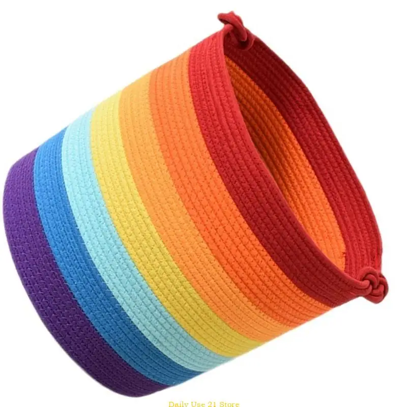 Sustainable Cotton Rope Storage Baskets Handmade Rainbow Weaving Round Baskets