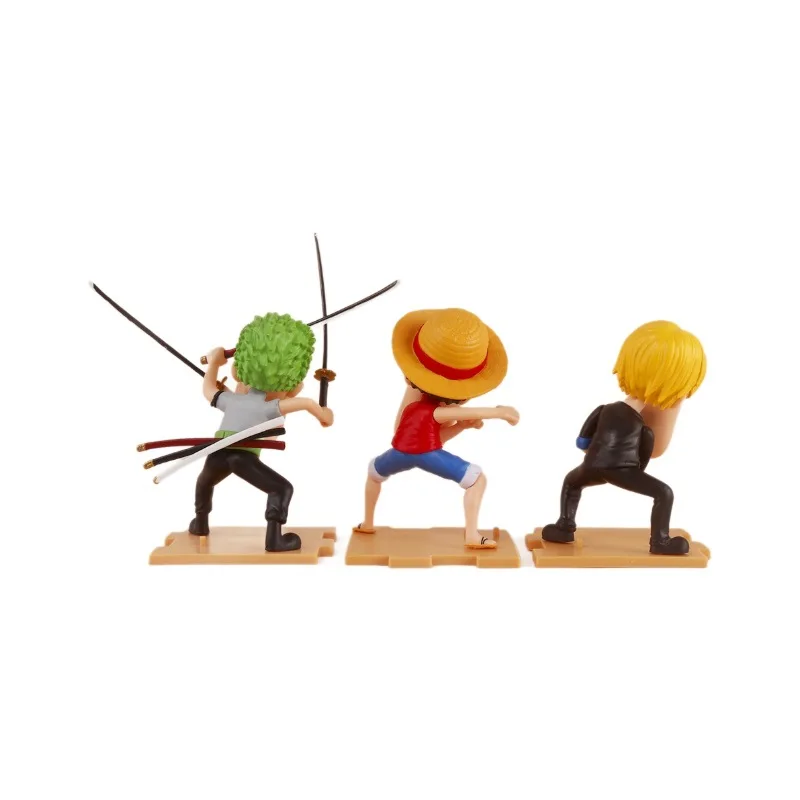 One Piece Figuras Anime, Engraçado Luffy, Zoro, Sanji Figurines, Modelo Boneca, Decoração do carro, Brinquedos infantis, Fãs Presentes, Novo, 3pcs por conjunto