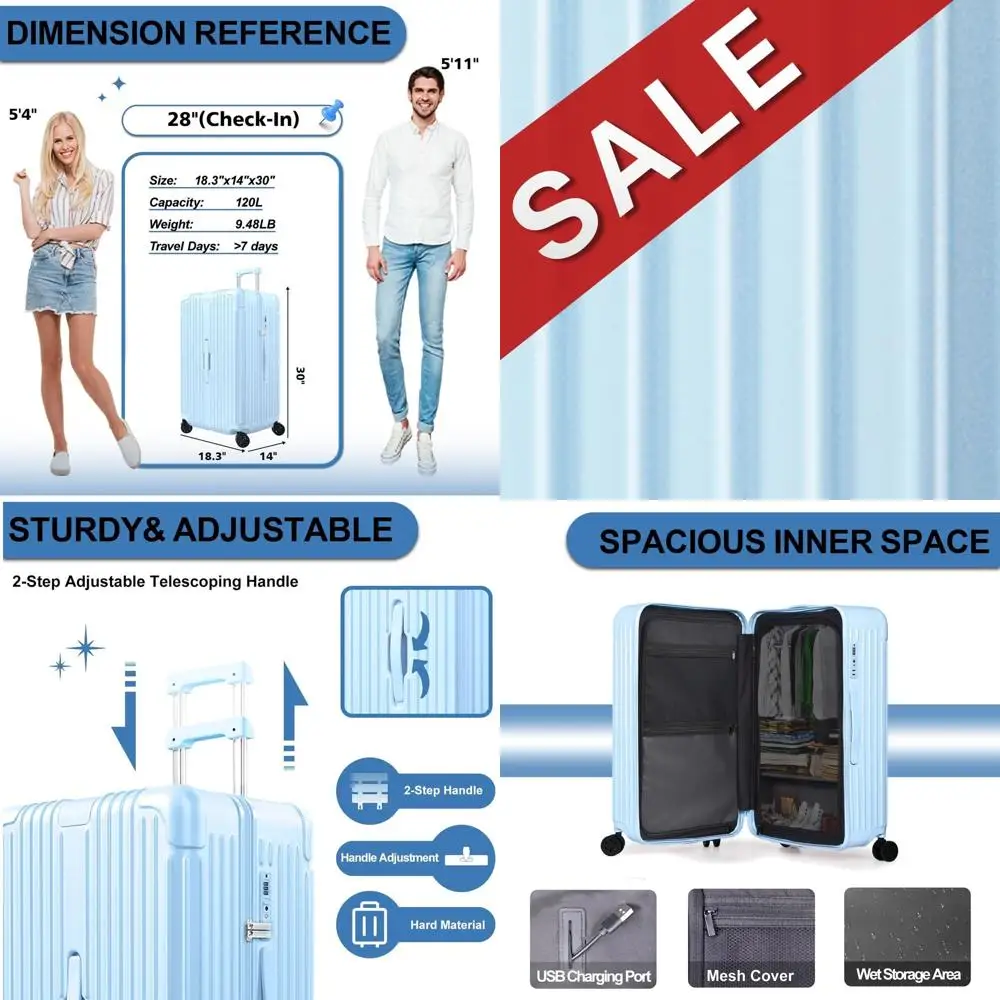 

28 Inch Hardside Spinner Luggage with USB Port, Cup Holder, and TSA Lock