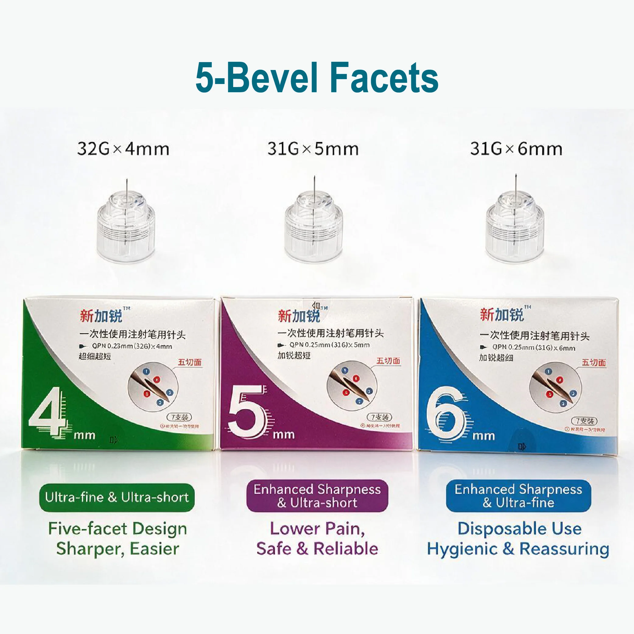 7pcs 5-bevel Facets Sterile Insulin Pen Needle Tip 31G 4mm 32G 5/6mm Extra-Thin Universal Fit for Peptide Injection Magic Pen