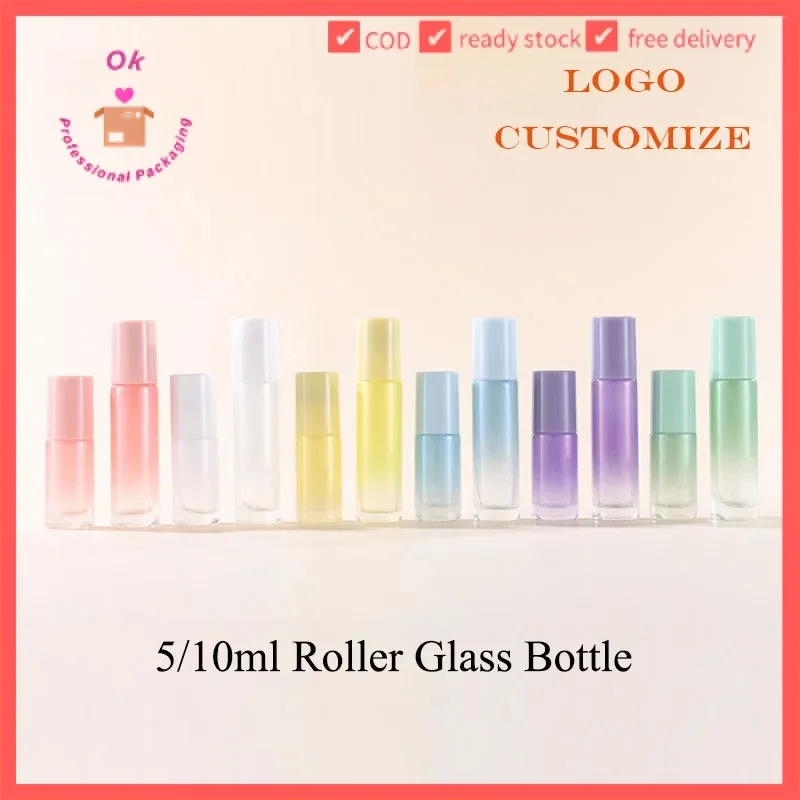 

10/20/50/100pcs Gradient Color Glass Roller bottle 5ml Sample Perfume 10ml Essential Oil Container Makeup MY231210