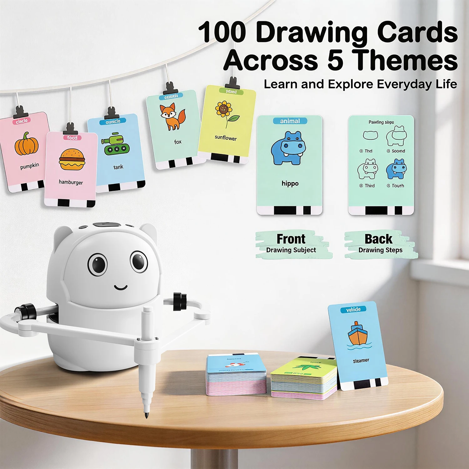 Kids Drawing Robot with 100 Themed Cards Auto-Drawing Toy for Ages 3-8, Builds Creativity, Interactive Educational Robot image 6