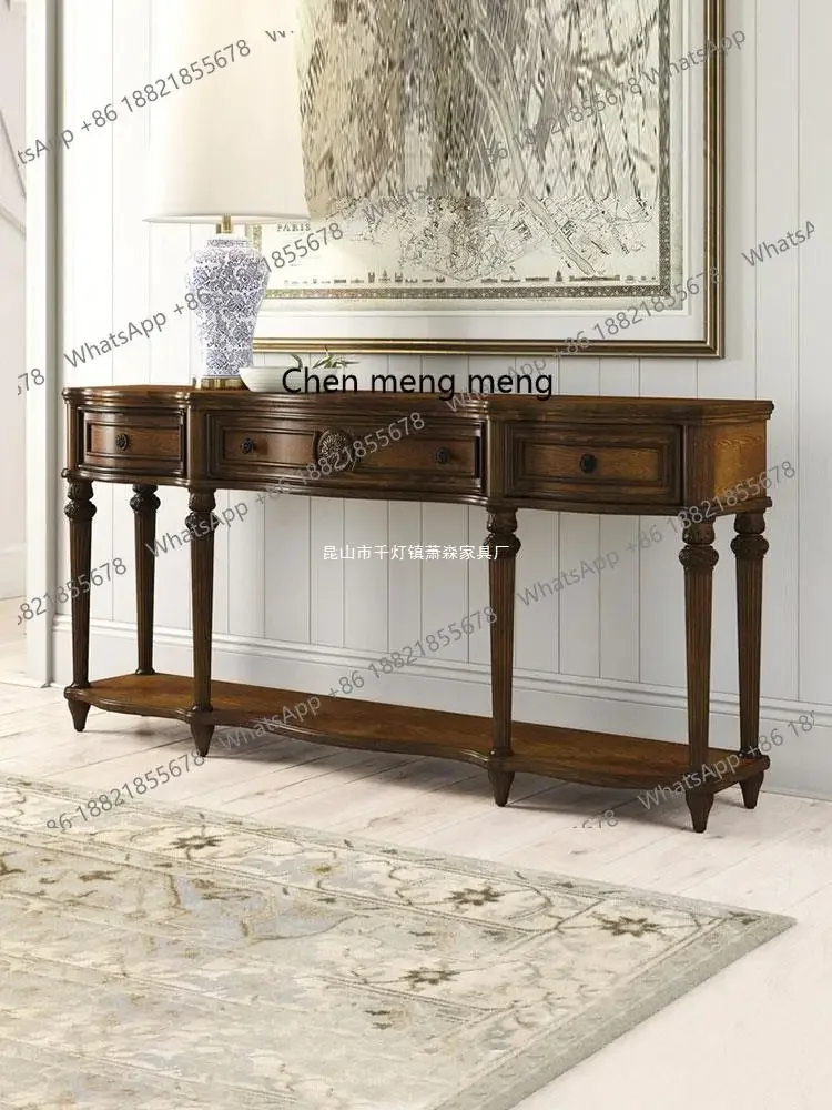 

American solid wood entrance table, retro foyer entry end-view cabinet, European style, corridor case, sofa back few