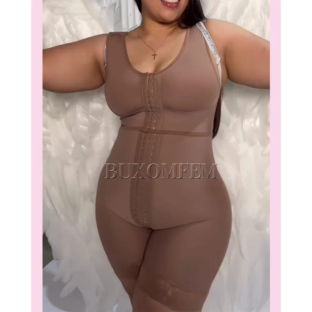 Sexy Push Up Mesh Hip Full Body Shaper Heavily Shaped Front Breasted Fajas with Adjustable Straps Bodysuits for Oversized Ladies