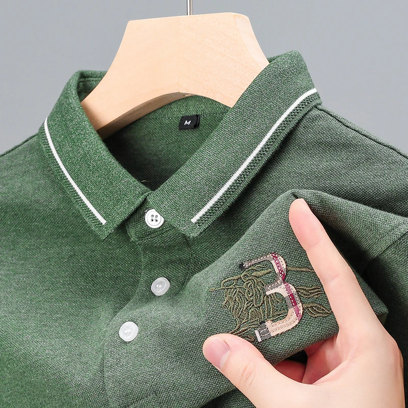 

Мужская рубашка поло высокого качества из 100 хлопка, изысканная модная футболка с длинными рукавами и вышивкой лошади, деловая трендовая мужская одежда