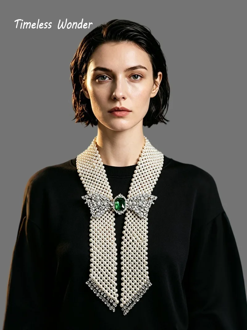 Timeless Wonder Crystal Zircon Bowknot Braided Pearl Statement Necklace Women Designer Jewelry Runway Art Deco Vintage Top 4526
