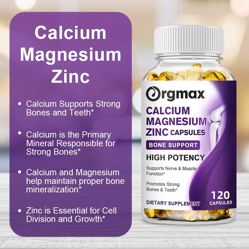 Calcium Magnesium Zinc Capsules with Vitamin D3 for Strong Bones Teeth Heart Nerve Increase Immune System Function Supplement