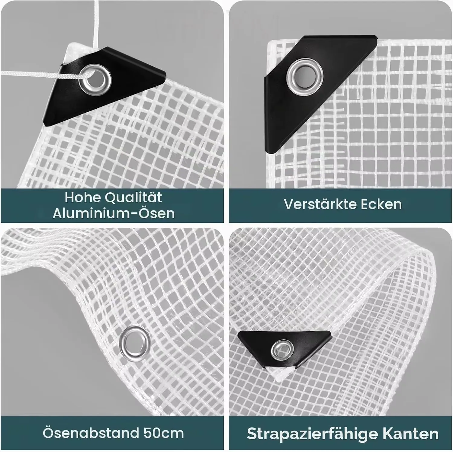 Clear Grid PVC Waterproof Tarp, Reinforced Corners With Metal Grommets, Anti‑Aging Windproof Tear‑Resistant Cover for Courtyard