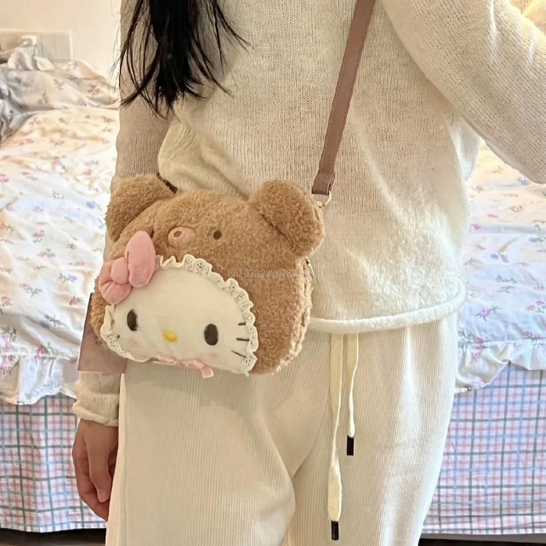 Sac à bandoulière en peluche Sanurgente Latte Baby Series pour femmes, sac à main souple, sac messager de dessin animé Kawaii, Hello Kitty, cadeau