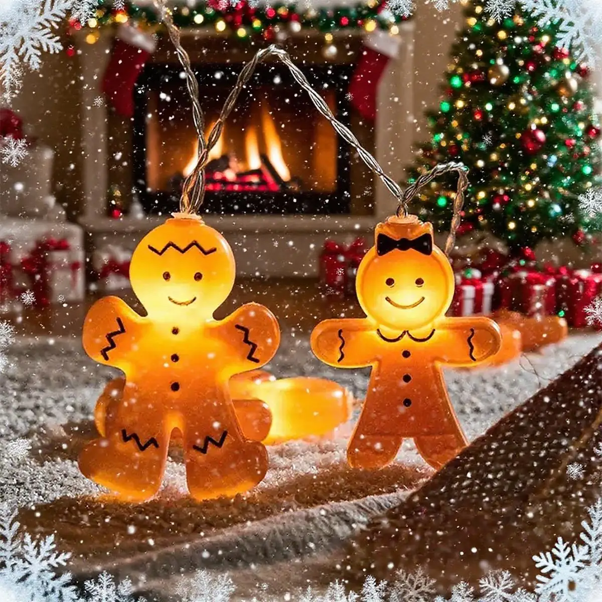 1pc Blow Molded Gingerbread Man LED Decorative Light 10/20LED Christmas Light String Suitable For Home Window Patry Indoor Decor