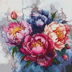 Oil Painting Peony Flower Patterns Cross Stitch Embroidery Kit 14 16 11CT White Canvas Printed Fabric Cotton Thread Sewing Kits