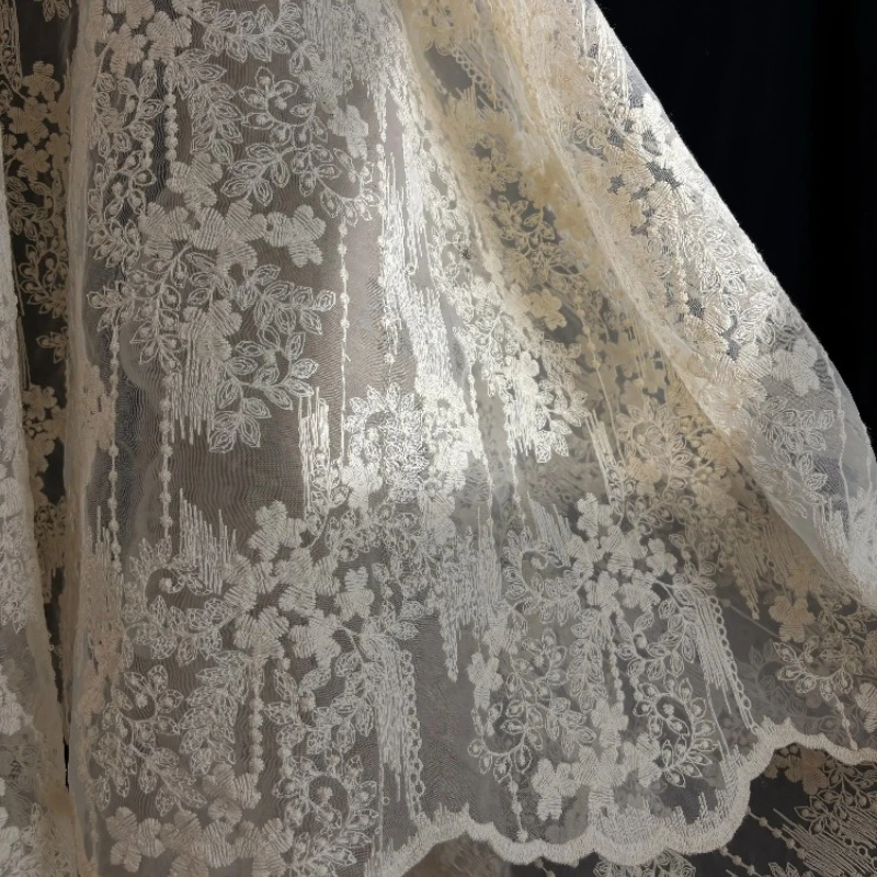 

French Style Lace Embroidery Mesh Fabric for Flower Wedding Dress Clothing Design Cloth Diy By The Meter Sewing Material