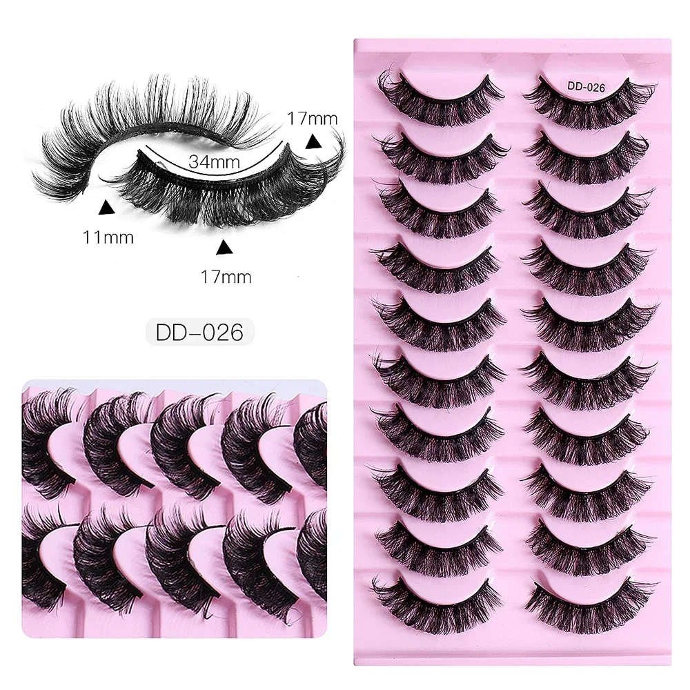 10Pairs Lashes DD Curl Russian Lashes 3D Mink Eyelashes Reusable Fluffy Russian Strip Lashes eyelash extension