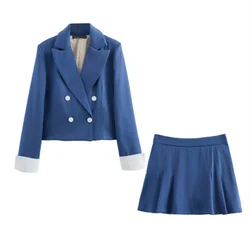 PB&ZA 2024 Spring New Women's Temperament Slim Fit Versatile Short Suit Coat Pleated Decorative Skirt Set