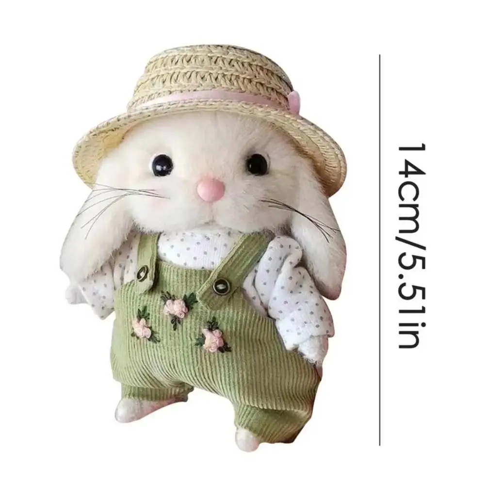 Stuffed Garden Bunny Toys Clothes and Hats Handmade Gardener Little Rabbit Doll Soft Cartoon Rabbit Doll Backpack Decor