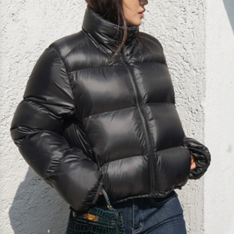 Winter Warm Thick Women Black Short Parkas Fashion Cotton Padded Lady Down Jacket Elegant Zipper Patchwork Soft Clothes 2024