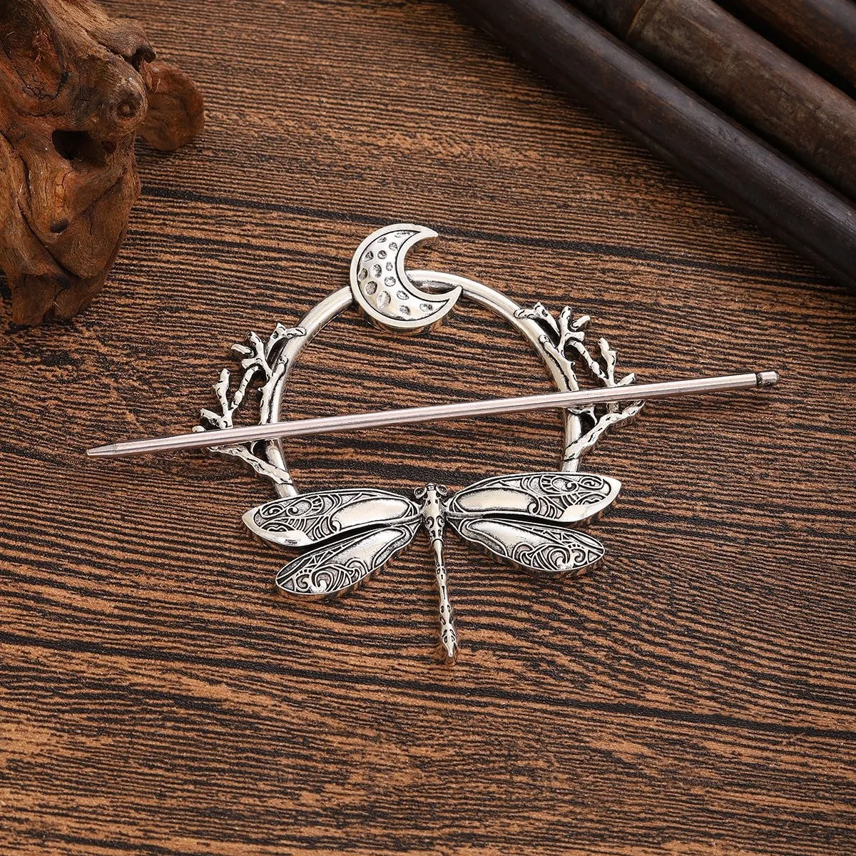 1 Stück Mode Vintage Silber Libelle Mond Natur inspiriert Witchy Boho Design perfekt für Gothic Bohemian Folk Style Frisuren – Detail 3