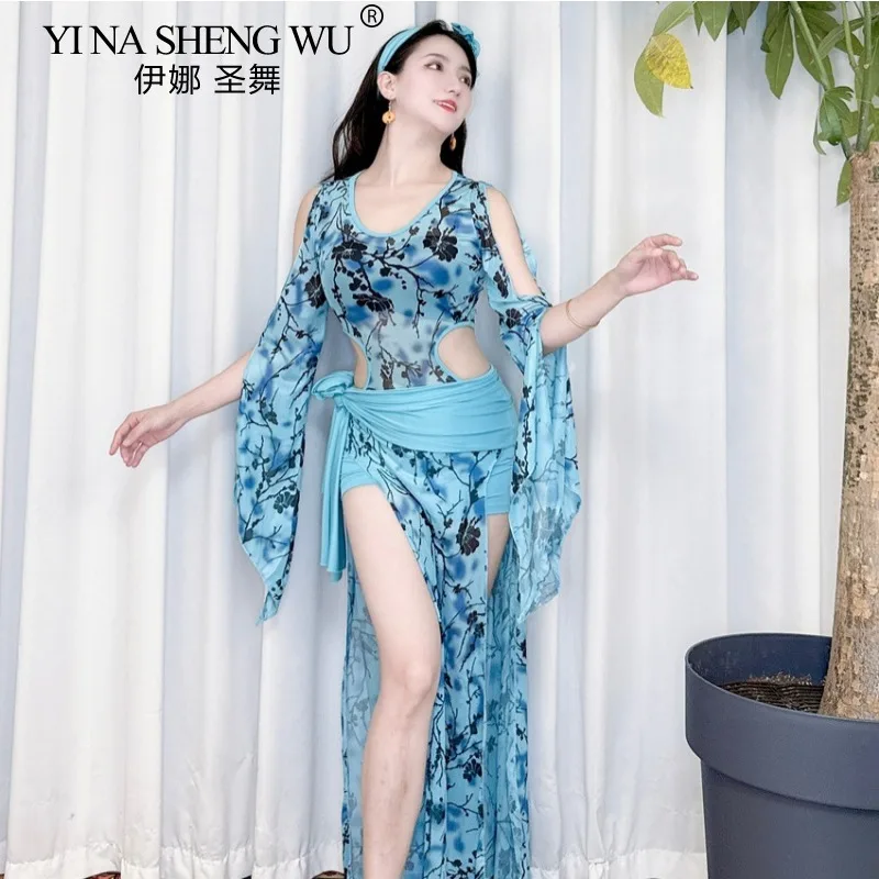costume-de-danse-du-ventre-pour-femmes-vetements-de-performance-orientale-imprime-bleu-manches-fendues-robe-uniforme-de-danse-de-groupe-vetements-d'entrainement