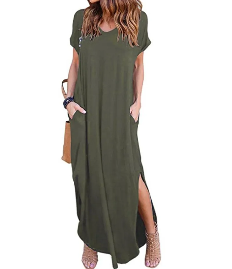 Amazon Summer Hot Sale 2025 Solid Color Women s V-neck Backless Dress Fashion Pocket Split Loose Tank Top