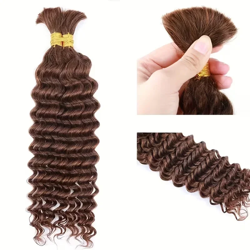 Chocolate Brown Deep Wave Bulk Braiding Human Hair Extensions For Boho Braids 110g Two Bundles Indian Remy Hair Extension