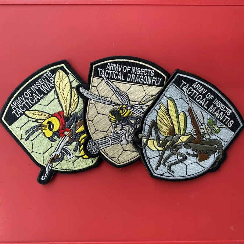 Insect Tactical Gun Embroidery Hook and Loop Insect Legion Armband Morale Badge Bee Mantis Dragonfly Military Backpack Tactical