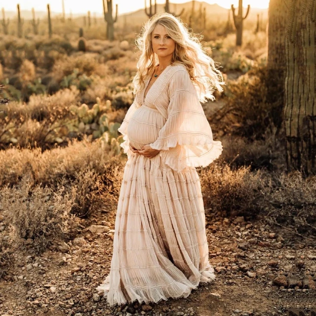 Vestido plisado gasa bohemio maternidad baby shower