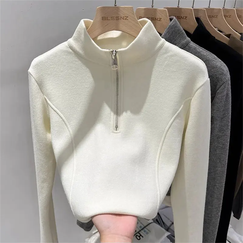 Mock Neck Zip-Up Long Sleeve T-Shirt for Women Fall Winter Thermal Base Layer Slim Fit Layered Look Top sudadera mujer
