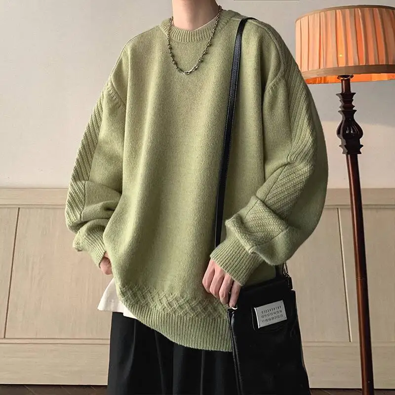 Knitting Sweater Men's 2025 Autumn Winter Retro Heavyweight Crew Neck Sweater Niche Trendy Casual Loose Knit Outerwear