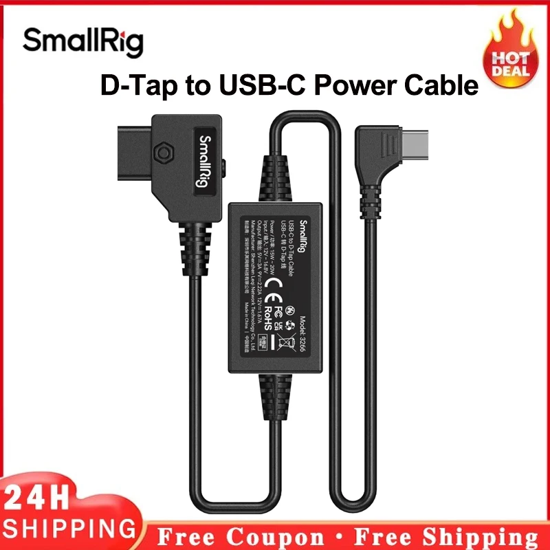 SmallRig 9V/18W Output USB-C to D-Tap Cable 3266 Supports Fast Charging As Wireless Follow Focus System Power-supply Accessory
