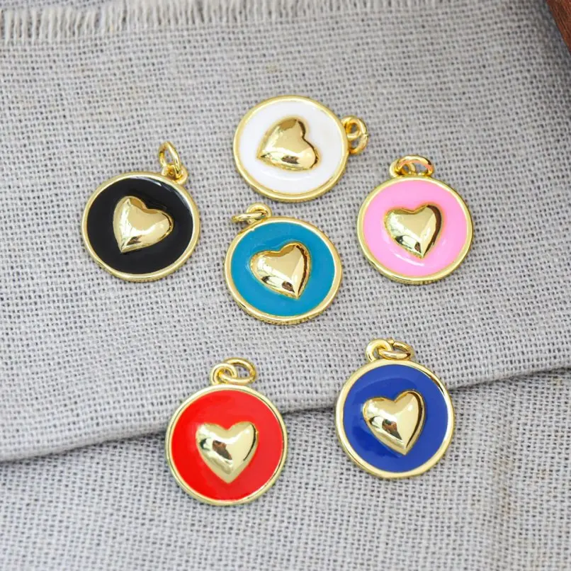 

2Pcs Point Coin Shape Charms Enamel Pendant Her Gold Color Copper Approx 13.6x18.7mm Jewelry Special Gift For Women