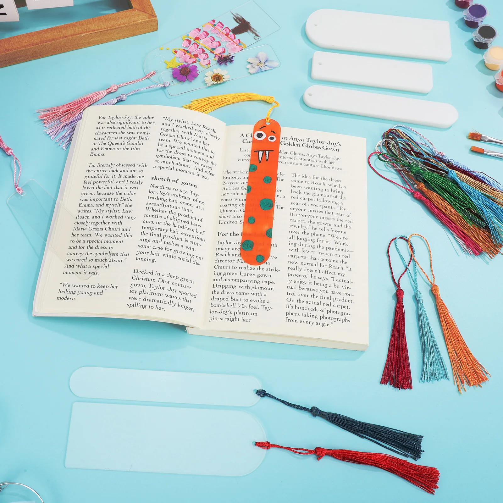 30 Sets Acrylic Blank Bookmarks Craft Kits Clear Transparent with Colorful Tassels for Customizing PagesMarkers Graduation Gifts