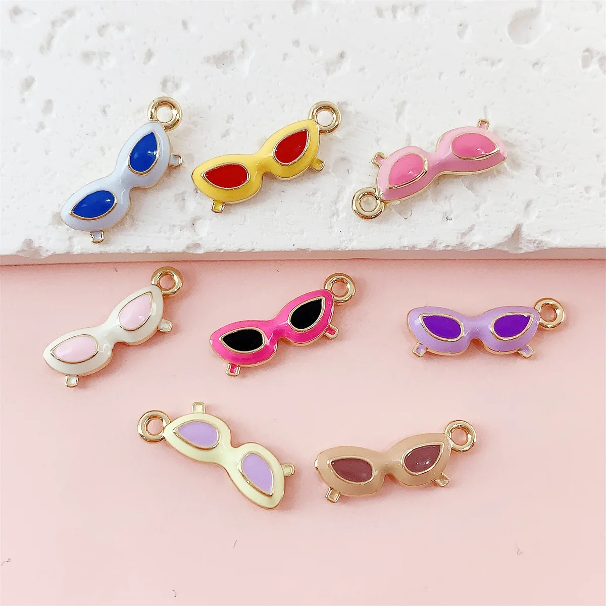 5pcs Enamel Women's Charms Alloy Fashion Sunglasses Pendants For DIY Jewelry Making Accessories