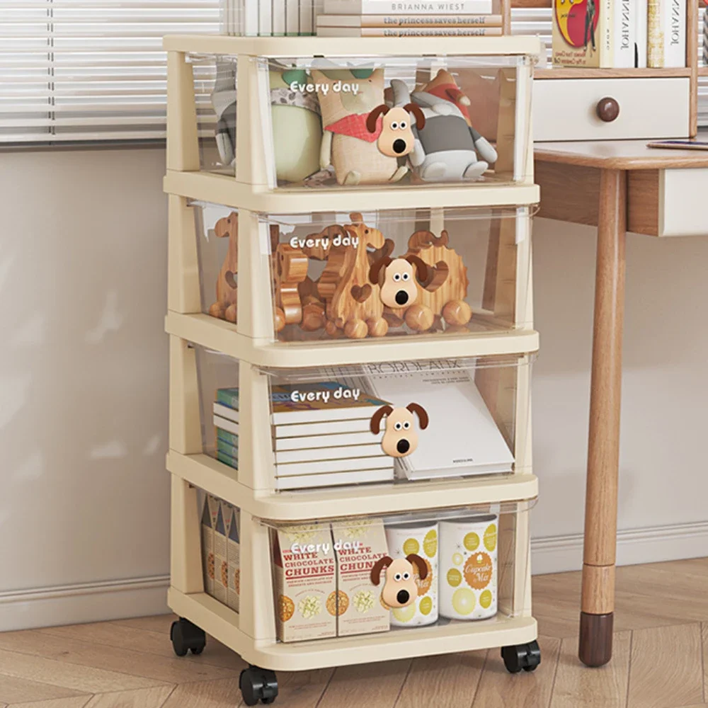 

Drawer Type Storage Trolley Multi-Layer Plastic Snack Handcart With Pulleys Living Room Storage Cabinet Transparent Rolling Cart