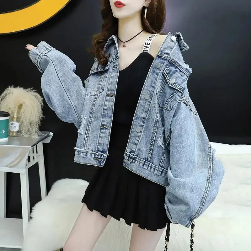Spring Autumn Female Medium Long Styles Cowboy Outwear Retro Style Lady Long Sleeves Denim Coat Korean Women Loose Jeans Jacket
