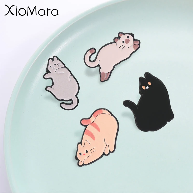 Cute Cartoon Lazy Cat Enamel Pin, Funny Kitten Badge, Fashion Clothes Backpack Accessory, Gift for Cat Lovers