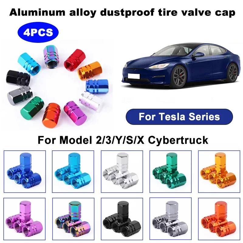 4PCS aluminum alloy car tire valve stem cap tire wheel rim valve cover dustproof and waterproof For Tesla Series car accessory