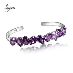 925 Sterling Silver Adjustable Bangle for Women Water Drop Pear Amethyst Bracelet Purple Wedding Party Fine Jewelry Gift