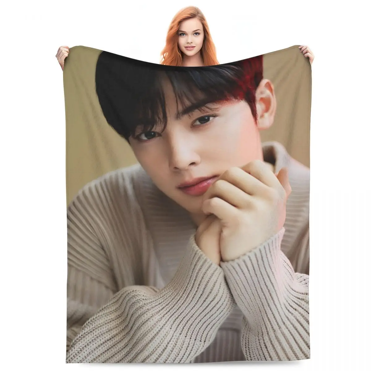 Comfortable Kpop CHA EUN WOO ASTRO Fan Gift Blanket Merch Room Decorative Throw Blankets Lightweight Fleece for Couch