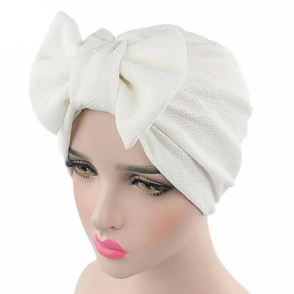 Gorro musulmán sólido para mujer, turbante elástico con lazo grande, Hijab, bufanda, gorro, envoltura para la cabeza, gorros de quimio, accesorios para el cabello