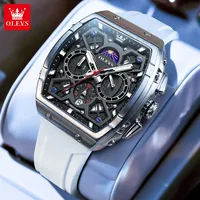 OLEVS Top Brand Wristwatch Tonneau Waterproof Moon Phase Chronograph Quartz Watch Luminous Original Silicone strap Men's Watches
